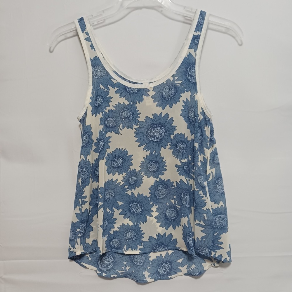 Mudd Women's Blue Floral Daisy Poly Chiffon Tank Sz XS